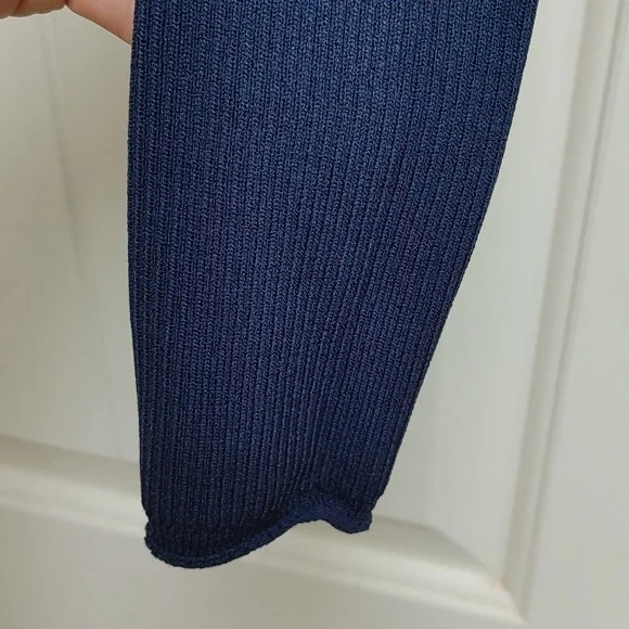 ZARA dark blue ribbed cropped long sleeves button up top shirt Small - Picture 5 of 8